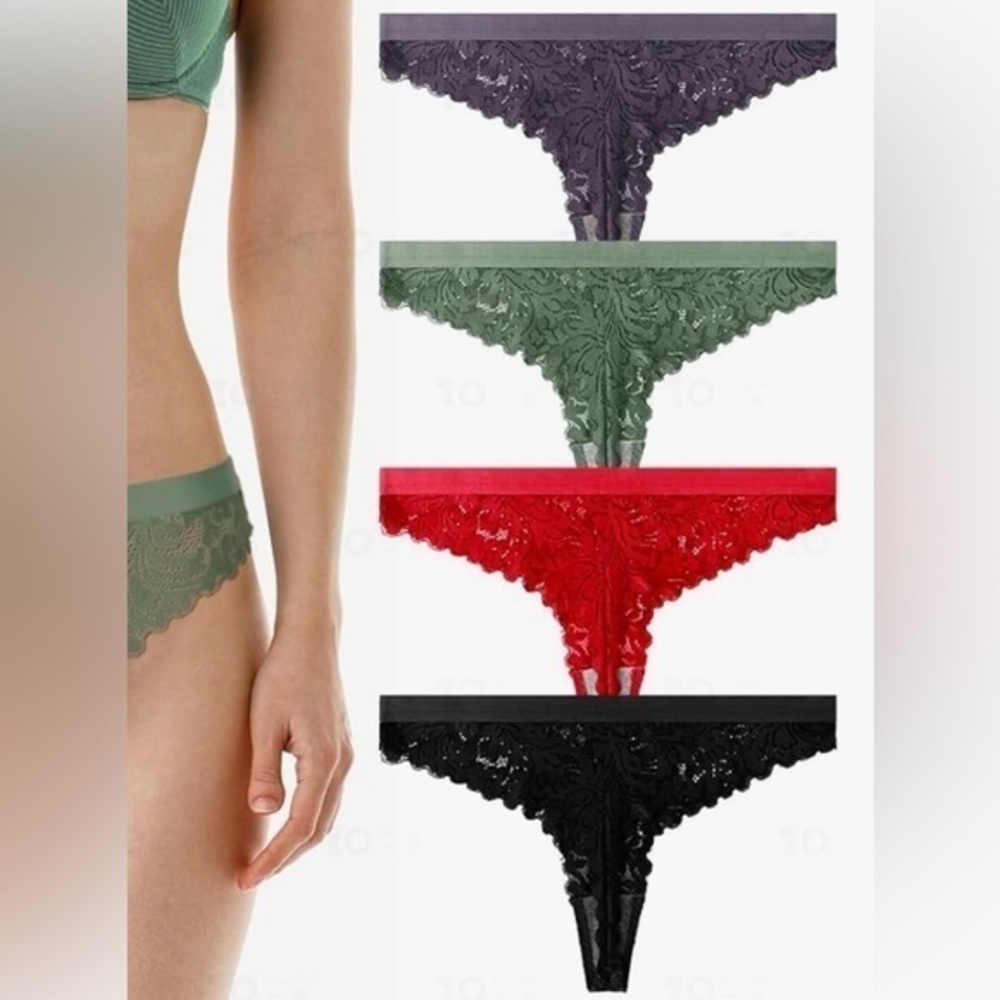 4 Pack Lace Thong Panty Underwear Women’s Medium M XL XL Black Red Green Blue